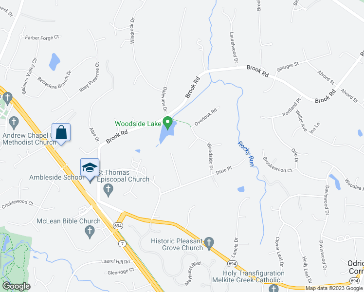 map of restaurants, bars, coffee shops, grocery stores, and more near 8722 Woodside Court in McLean