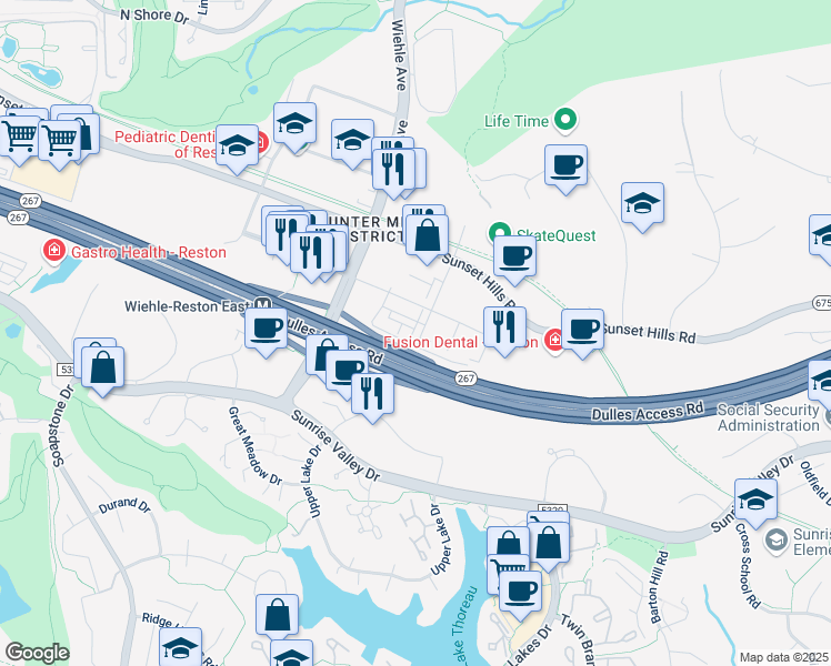 map of restaurants, bars, coffee shops, grocery stores, and more near 1880 Michael Faraday Drive in Reston
