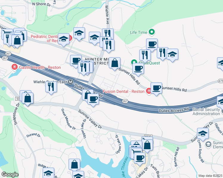 map of restaurants, bars, coffee shops, grocery stores, and more near 1880 Michael Faraday Drive in Reston