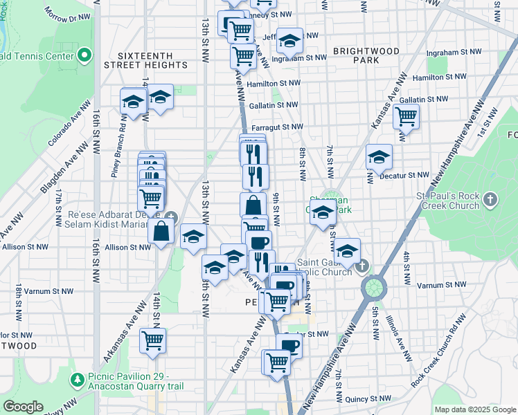 map of restaurants, bars, coffee shops, grocery stores, and more near 101 Independence Avenue Southeast in Washington