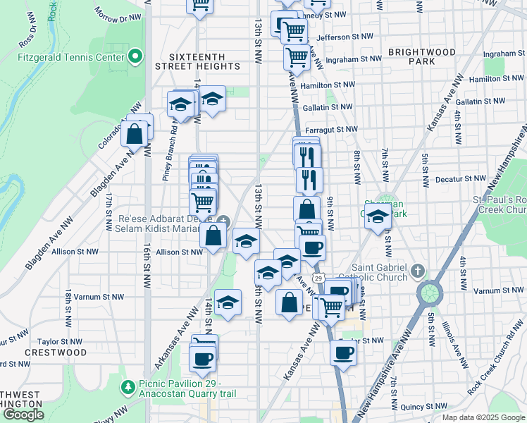 map of restaurants, bars, coffee shops, grocery stores, and more near 101 Independence Avenue Southeast in Washington