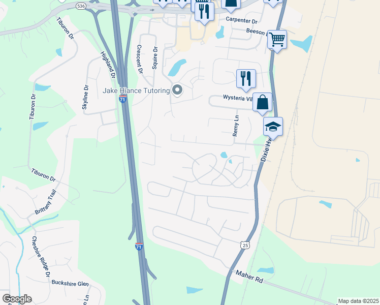map of restaurants, bars, coffee shops, grocery stores, and more near 10442 Remy Lane in Florence