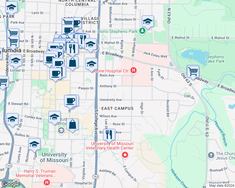 map of restaurants, bars, coffee shops, grocery stores, and more near 400 Mimosa Court in Columbia