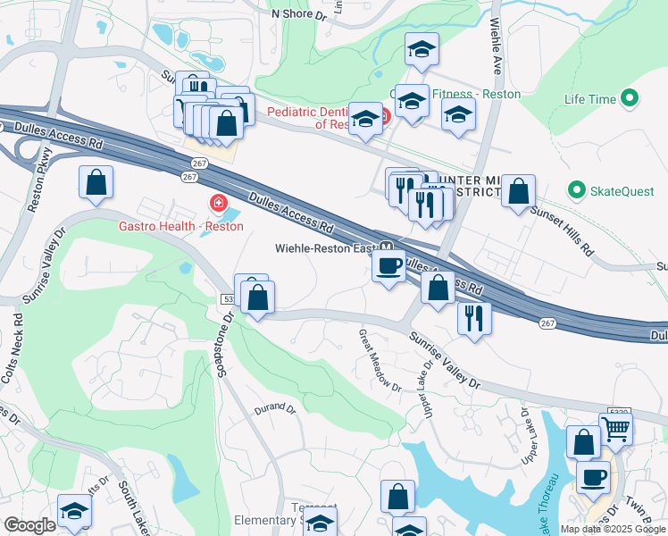 map of restaurants, bars, coffee shops, grocery stores, and more near 11480 Commerce Park Drive in Reston