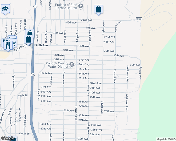 map of restaurants, bars, coffee shops, grocery stores, and more near 15993 35th Avenue in Clearlake