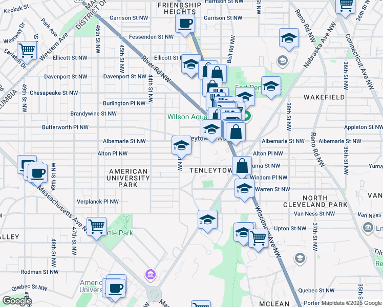 map of restaurants, bars, coffee shops, grocery stores, and more near 4228 Alton Place Northwest in Washington