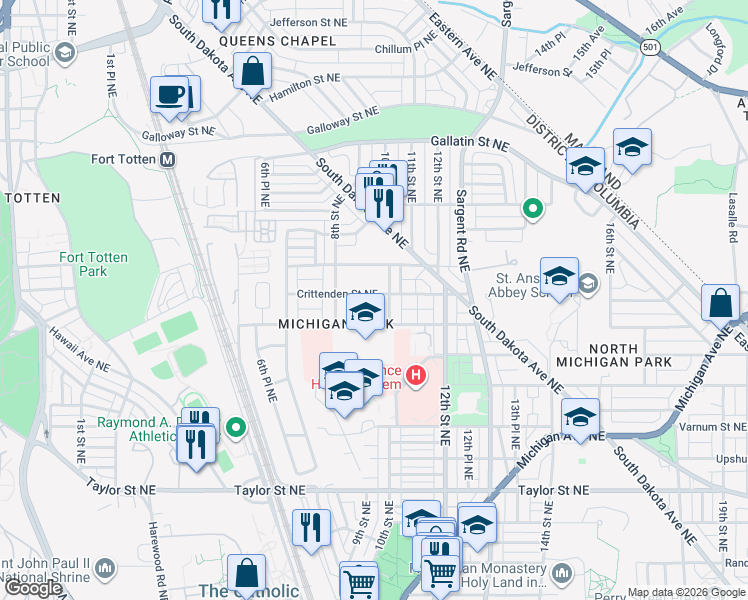map of restaurants, bars, coffee shops, grocery stores, and more near 101 Independence Avenue Southeast in Washington