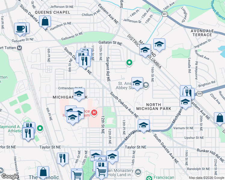 map of restaurants, bars, coffee shops, grocery stores, and more near 101 Independence Avenue Southeast in Washington