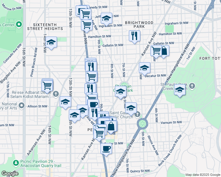 map of restaurants, bars, coffee shops, grocery stores, and more near 101 Independence Avenue Southeast in Washington