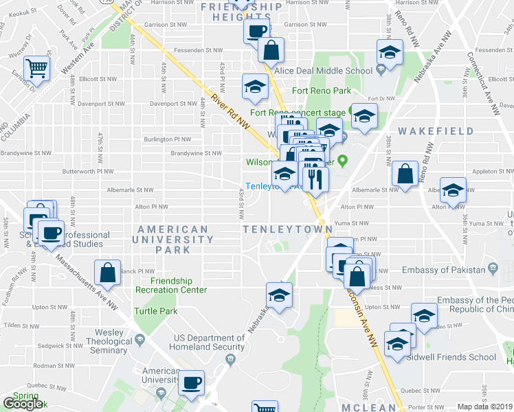 map of restaurants, bars, coffee shops, grocery stores, and more near 4228 Alton Place Northwest in Washington