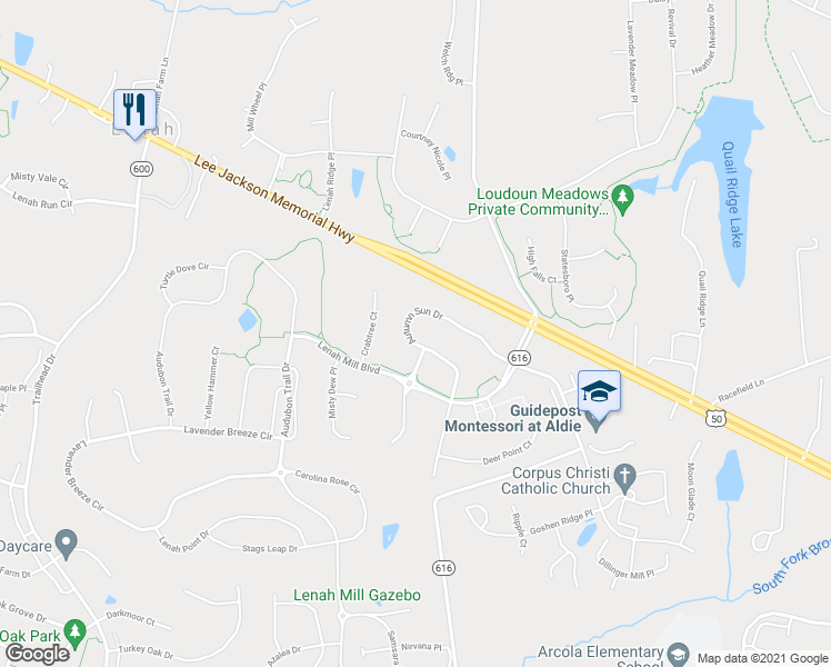 map of restaurants, bars, coffee shops, grocery stores, and more near 41444 Autumn Sun Drive in Aldie