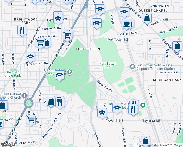 map of restaurants, bars, coffee shops, grocery stores, and more near 2026 North Capitol Street Northwest in Washington