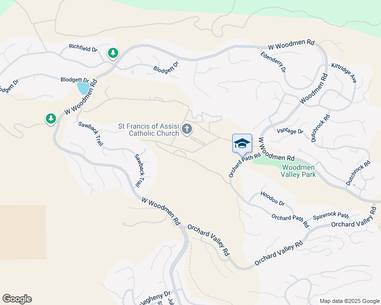 map of restaurants, bars, coffee shops, grocery stores, and more near 7621 Assisi Heights in Colorado Springs
