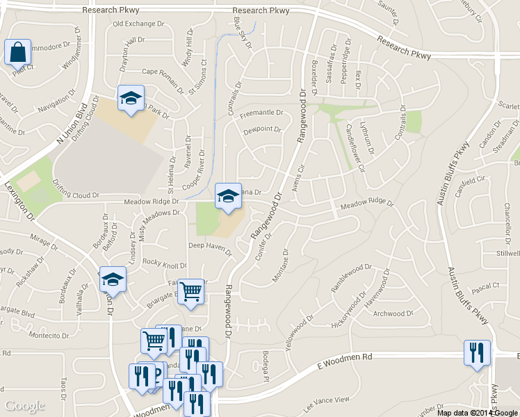 map of restaurants, bars, coffee shops, grocery stores, and more near 7864 Brandy Circle in Colorado Springs