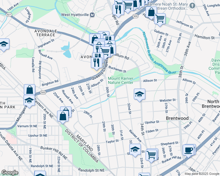map of restaurants, bars, coffee shops, grocery stores, and more near 101 Independence Avenue Southeast in Washington