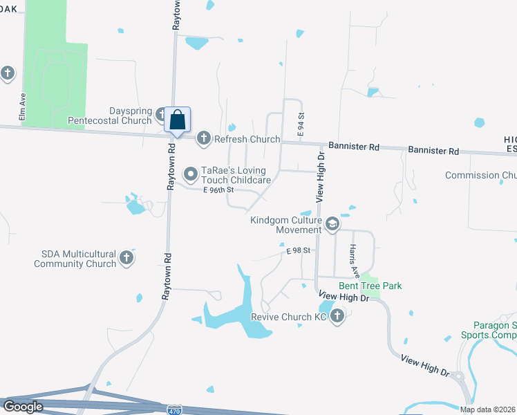 map of restaurants, bars, coffee shops, grocery stores, and more near 9608 Olmstead Road in Kansas City