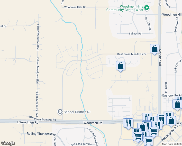map of restaurants, bars, coffee shops, grocery stores, and more near 11198-11024 Grizzly Lane in Peyton