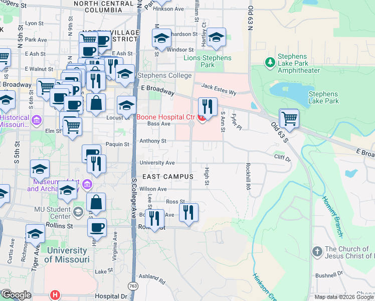 map of restaurants, bars, coffee shops, grocery stores, and more near 407 South William Street in Columbia