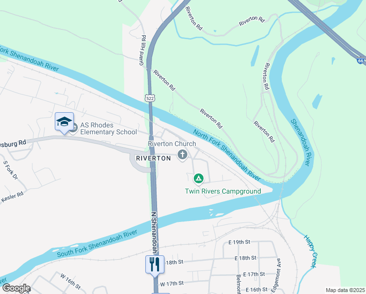 map of restaurants, bars, coffee shops, grocery stores, and more near 1383 Winchester Pike in Front Royal