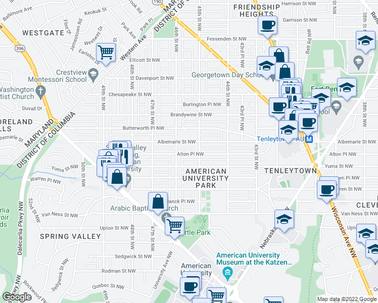 map of restaurants, bars, coffee shops, grocery stores, and more near 4523 Alton Place Northwest in Washington