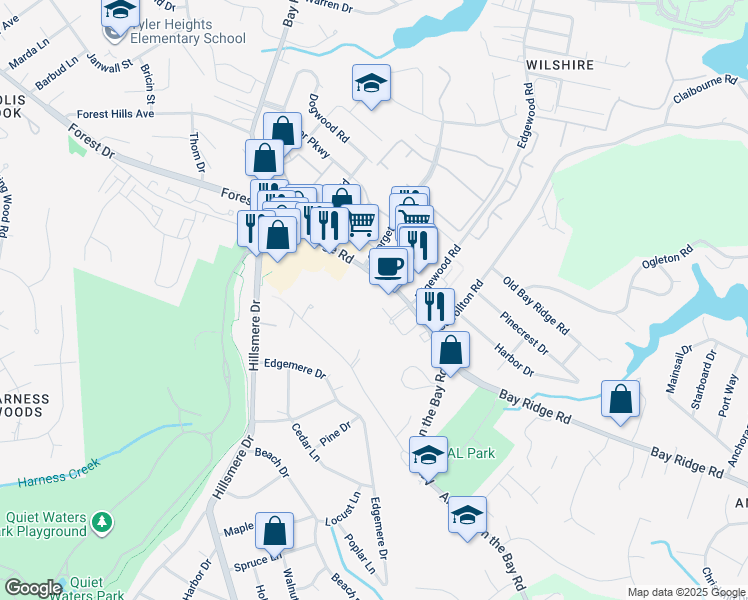 map of restaurants, bars, coffee shops, grocery stores, and more near 979 Bay Village Drive in Annapolis