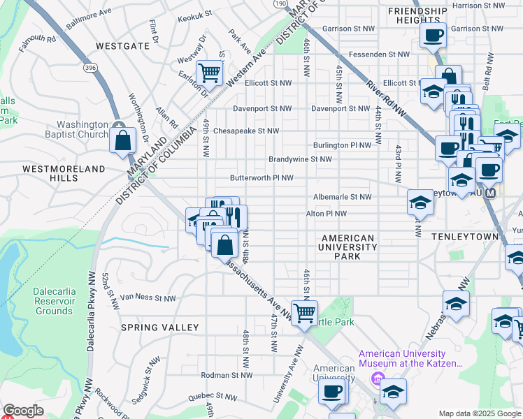 map of restaurants, bars, coffee shops, grocery stores, and more near 4713 Alton Place Northwest in Washington
