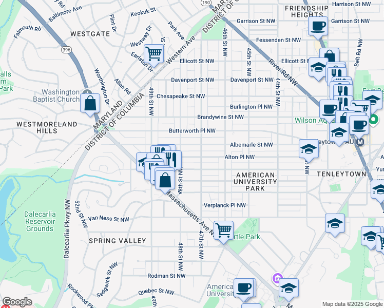 map of restaurants, bars, coffee shops, grocery stores, and more near 4713 Alton Place Northwest in Washington