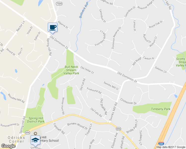 map of restaurants, bars, coffee shops, grocery stores, and more near 7903 Old Cedar Court in McLean