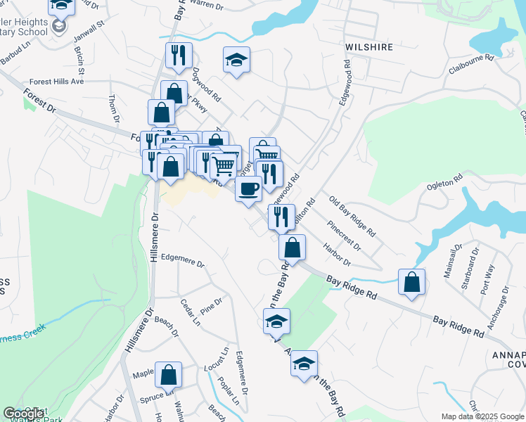 map of restaurants, bars, coffee shops, grocery stores, and more near 964 Bay Ridge Road in Annapolis