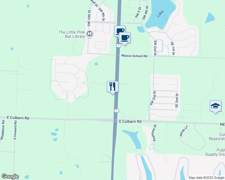 map of restaurants, bars, coffee shops, grocery stores, and more near 9304 Missouri 7 in Lee's Summit