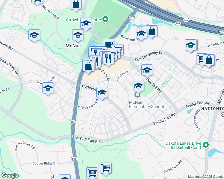 map of restaurants, bars, coffee shops, grocery stores, and more near 2452 Masons Ferry Drive in Herndon