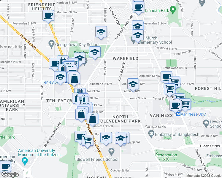 map of restaurants, bars, coffee shops, grocery stores, and more near 3723 Alton Place Northwest in Washington