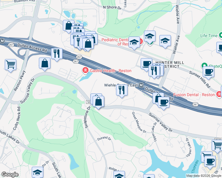 map of restaurants, bars, coffee shops, grocery stores, and more near 1916 Association Drive in Reston