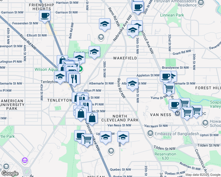 map of restaurants, bars, coffee shops, grocery stores, and more near 3723 Alton Place Northwest in Washington