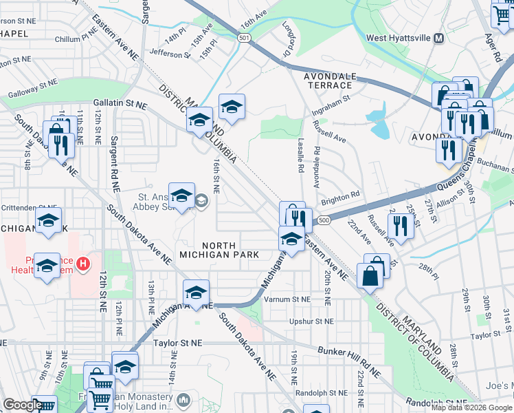 map of restaurants, bars, coffee shops, grocery stores, and more near 101 Independence Avenue Southeast in Washington
