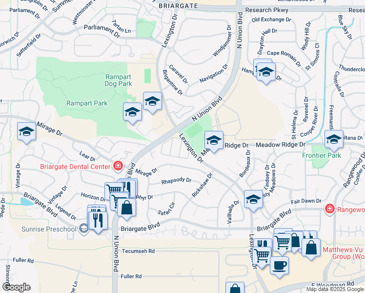 map of restaurants, bars, coffee shops, grocery stores, and more near 7945 Lexington Park Drive in Colorado Springs