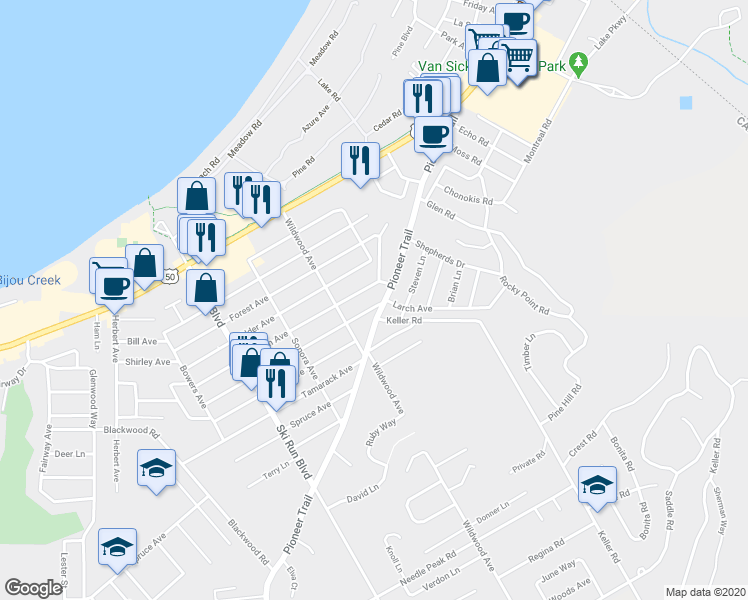map of restaurants, bars, coffee shops, grocery stores, and more near 3760 Pioneer Trail in South Lake Tahoe