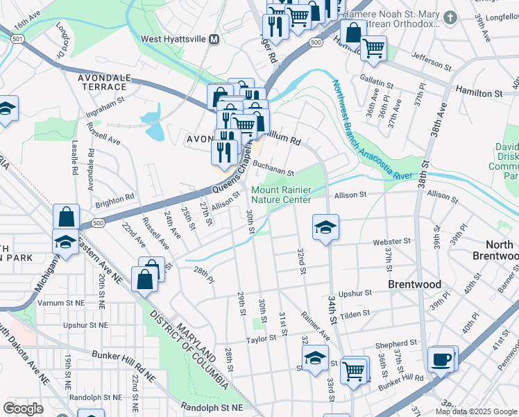 map of restaurants, bars, coffee shops, grocery stores, and more near 101 Independence Avenue Southeast in Washington