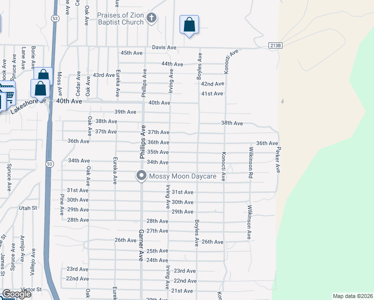 map of restaurants, bars, coffee shops, grocery stores, and more near 16082 35th Avenue in Clearlake