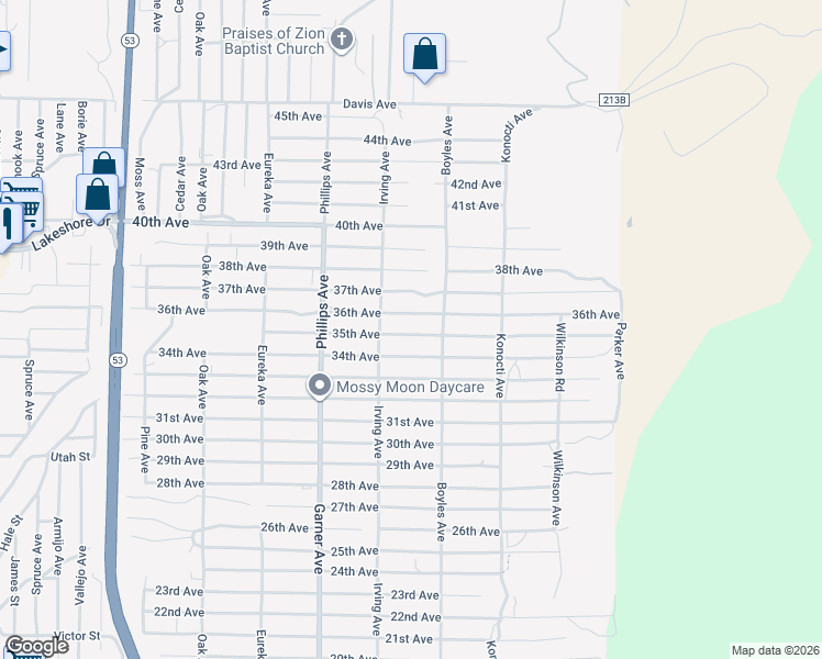 map of restaurants, bars, coffee shops, grocery stores, and more near 16082 35th Avenue in Clearlake