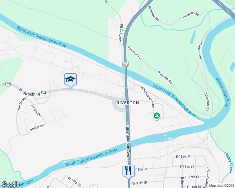 map of restaurants, bars, coffee shops, grocery stores, and more near 30 West Strasburg Road in Front Royal