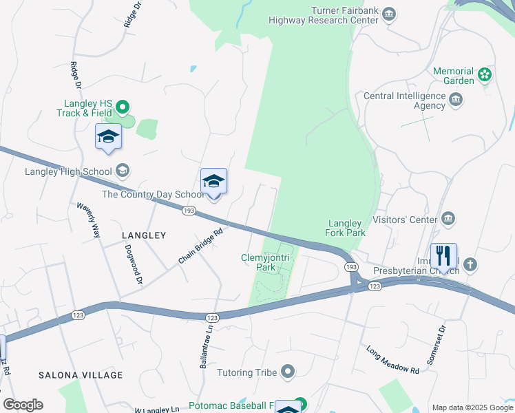 map of restaurants, bars, coffee shops, grocery stores, and more near 1099 Langley Fork Lane in McLean