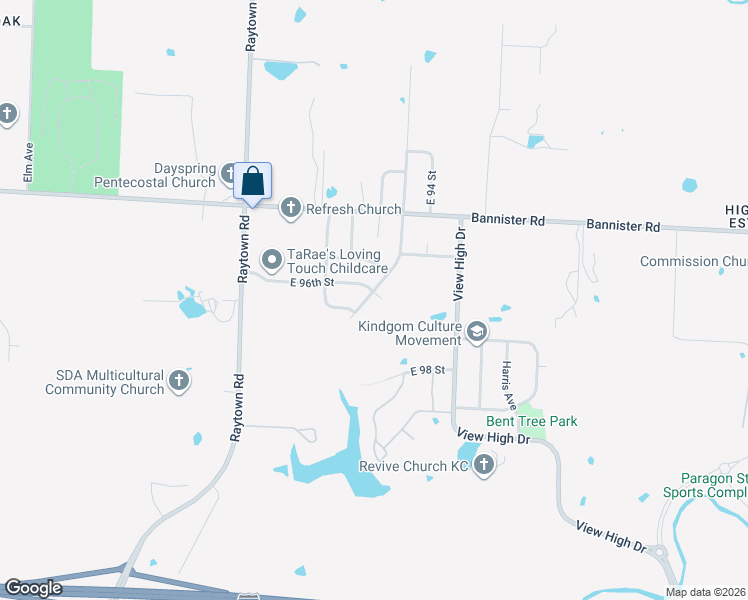 map of restaurants, bars, coffee shops, grocery stores, and more near 9608 Olmstead Road in Kansas City
