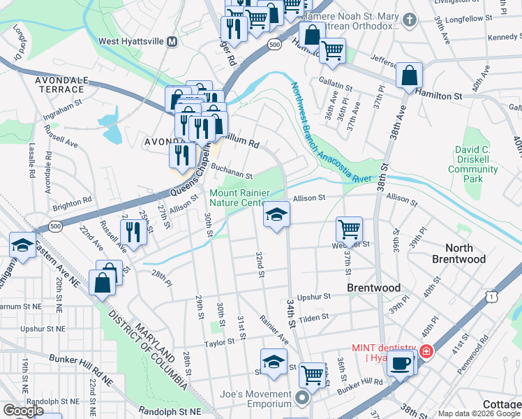 map of restaurants, bars, coffee shops, grocery stores, and more near 101 Independence Avenue Southeast in Washington