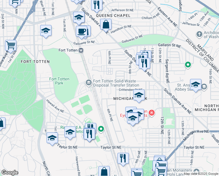 map of restaurants, bars, coffee shops, grocery stores, and more near 4713 6th Place Northeast in Washington
