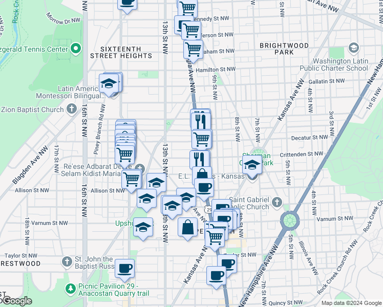 map of restaurants, bars, coffee shops, grocery stores, and more near 101 Independence Avenue Southeast in Washington