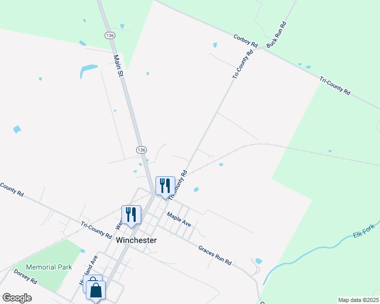 map of restaurants, bars, coffee shops, grocery stores, and more near 2200 Tri-County Road in Winchester