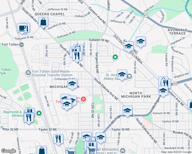 map of restaurants, bars, coffee shops, grocery stores, and more near 101 Independence Avenue Southeast in Washington