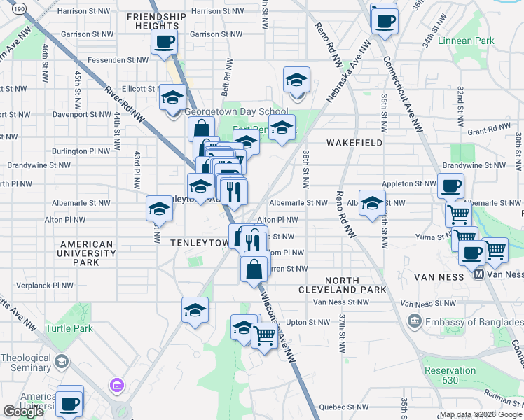 map of restaurants, bars, coffee shops, grocery stores, and more near 101 Independence Avenue Southeast in Washington
