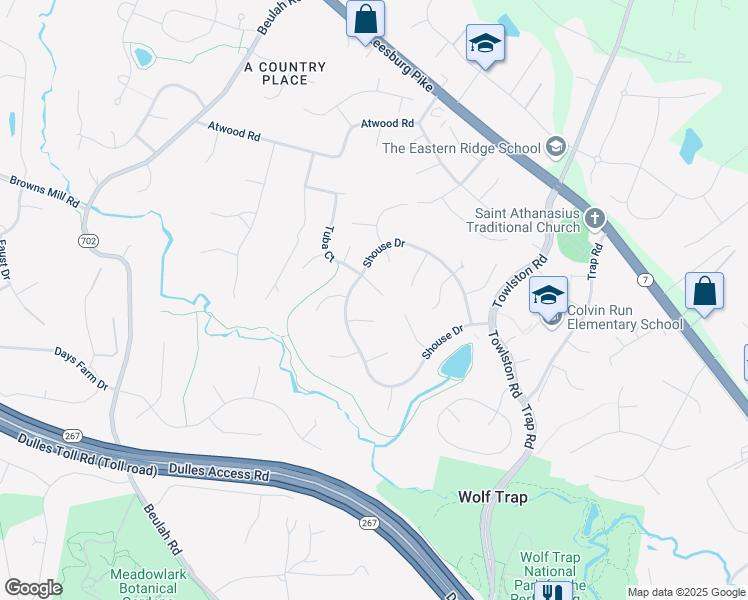 map of restaurants, bars, coffee shops, grocery stores, and more near 9413 Tuba Ct in Vienna